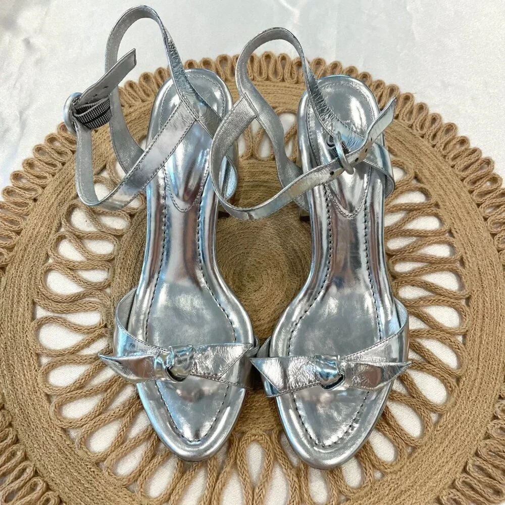 Alexandre Birman Women's Clarita Flare Block Heel Sandals Silver Size EU 40